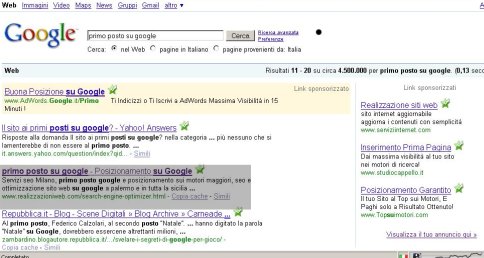 posizionamento motori - primo posto su google